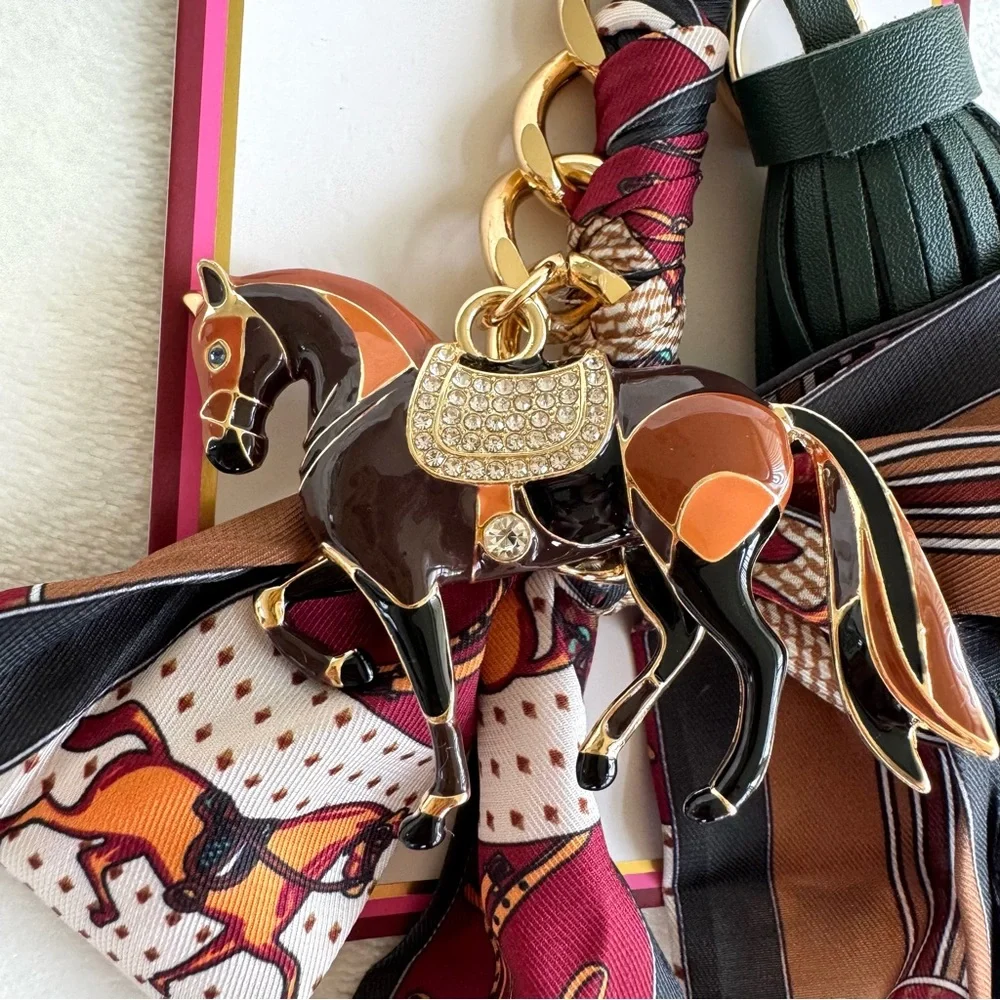Piper K Equestrian Key Chain / Bag Charm w/ Tassel, Scarf, Chain, & Horse Charm